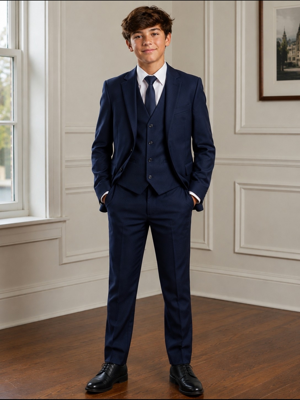 Boys Navy Three-Piece Suit with Vest